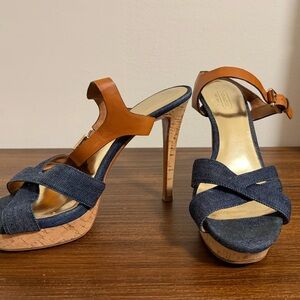 Coach Denim and Tan Platform Heels